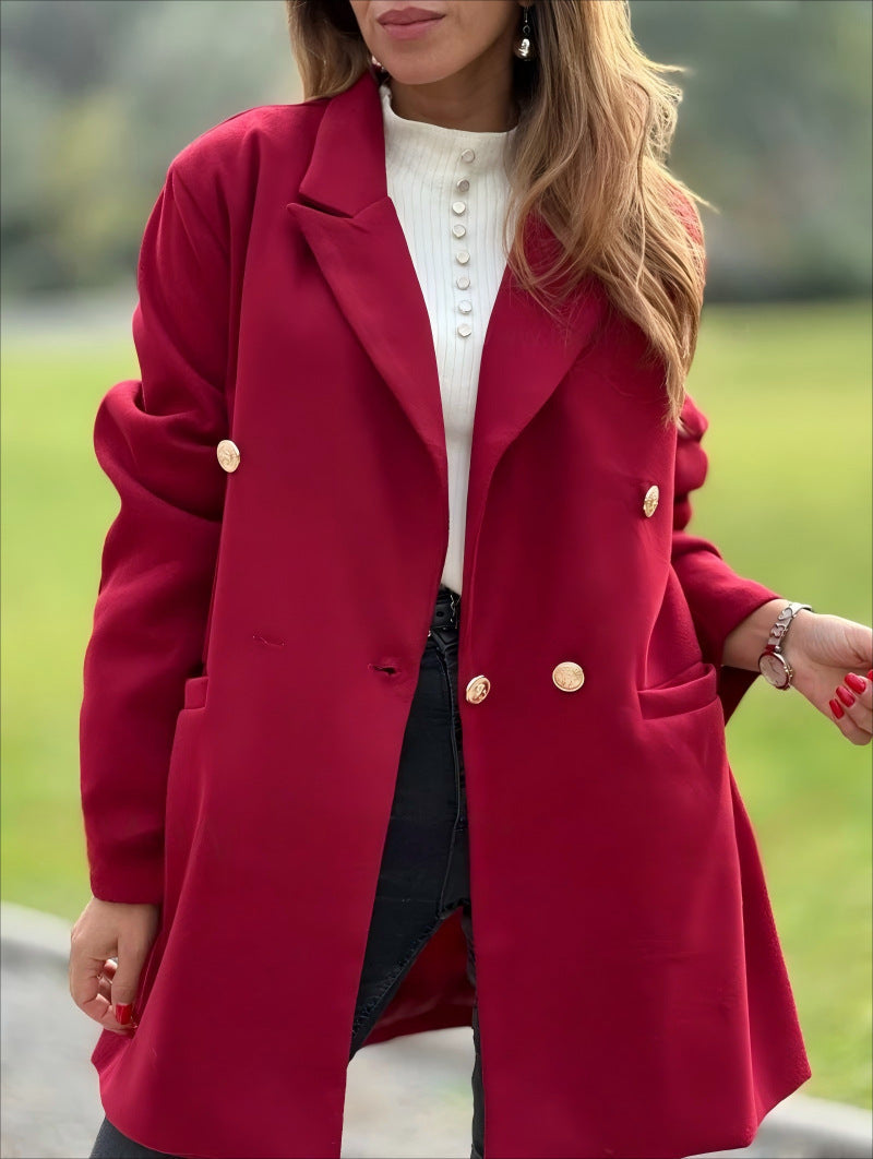 Damen eleganter Oversized Blazer mit doppelter Knopfleiste Drune