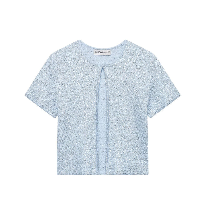 Damen Kurzärmelige Bouclé Strickjacke mit offenem Frontschlitz Drune