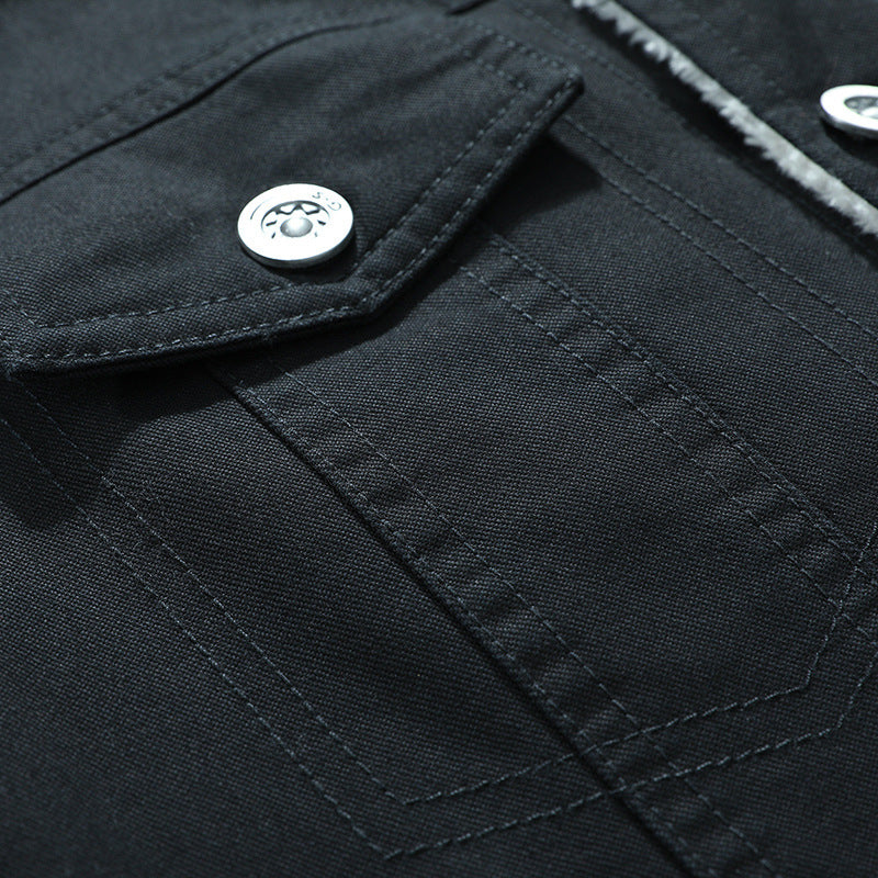 Herren Sherpa-gefütterte Truckerjacke aus robustem Canvas mit Umlegekragen Drune