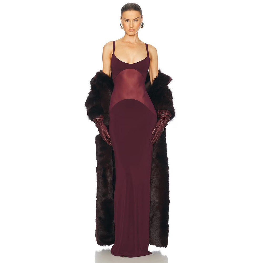 Damen elegantes Maxikleid mit schmeichelndem Schnitt und verstellbaren Spaghetti-Trägern Drune