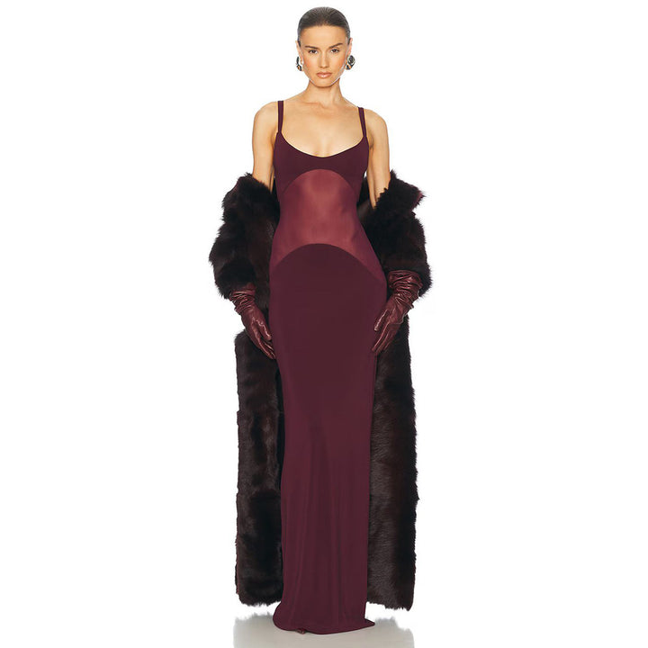 Damen elegantes Maxikleid mit schmeichelndem Schnitt und verstellbaren Spaghetti-Trägern Drune