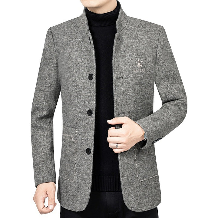 Herren Kurzmantel mit Stehkragen und aufgesetzten Taschen aus Wollmischung Drune