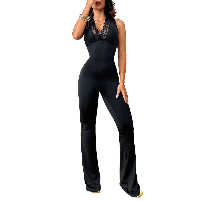 Damen eleganter Jumpsuit mit Spitzenapplikationen Drune