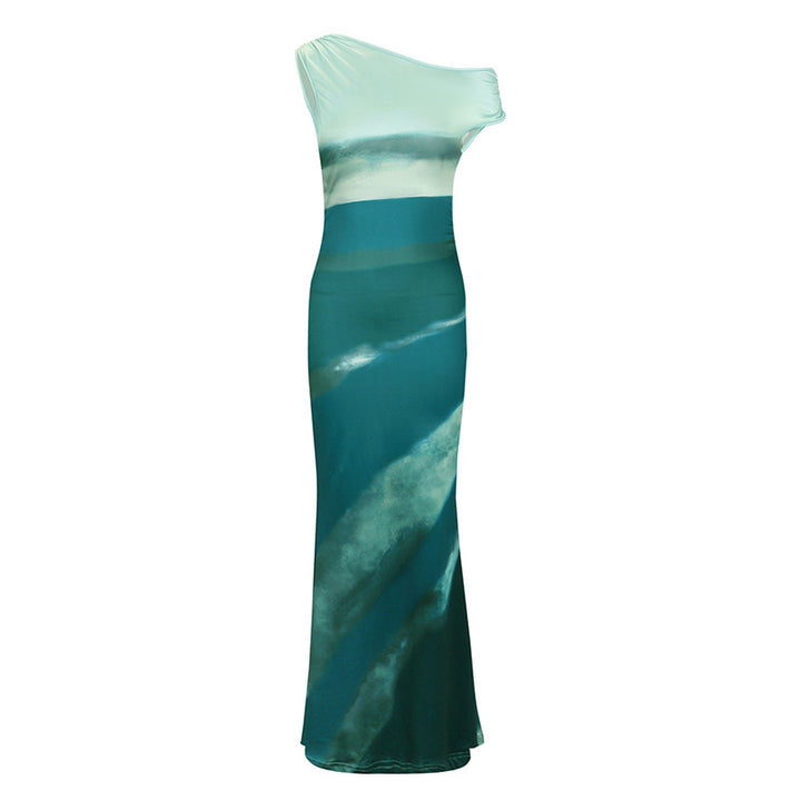 Damen Maxikleid mit asymmetrischem Ausschnitt und fließendem Schnitt Drune