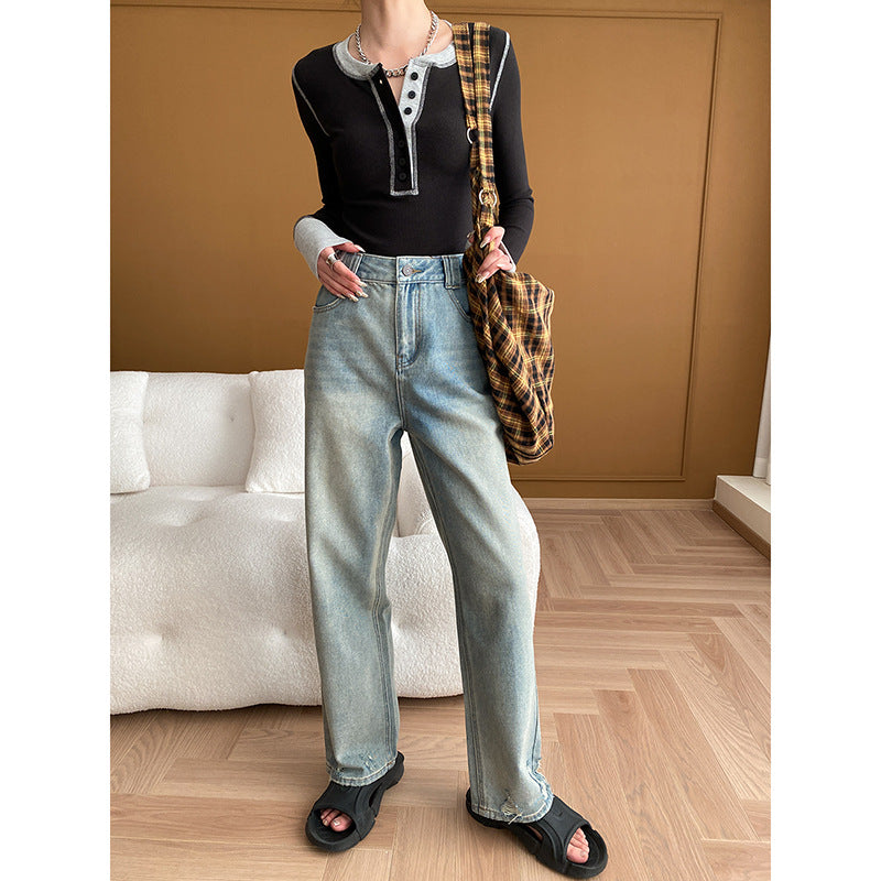 Damen langarm Henley Shirt mit langsam schmaler werdendem Schnitt und komfortablem Tragegefühl Drune