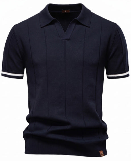 Herren nan strukturiertes Feinstrickpoloshirt mit offenem Reverskragen Drune