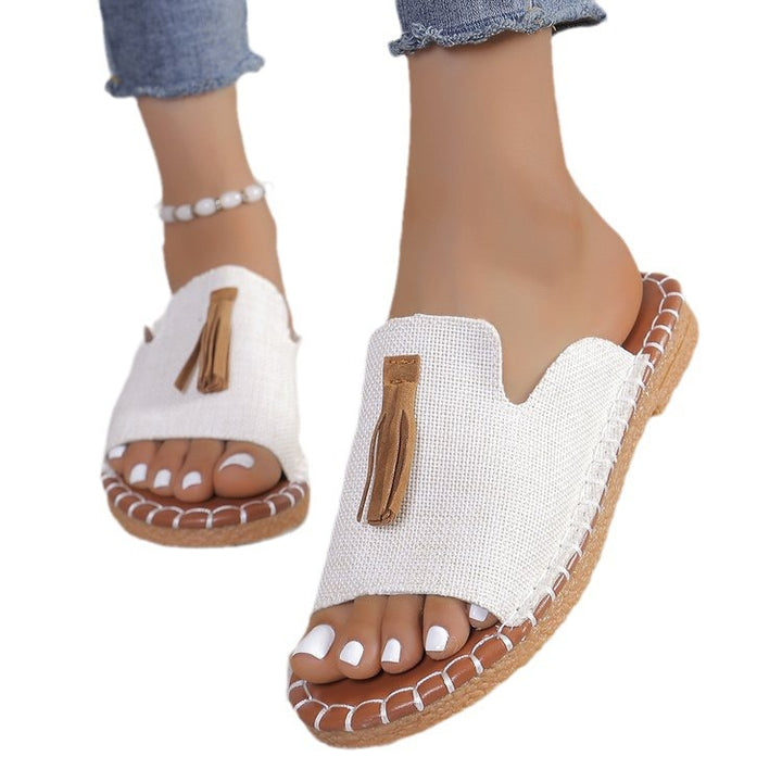Damen Offene Pantoletten mit Quaste im Espadrille‑Stil Drune