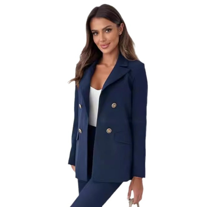 Damen Eleganter Double-Breasted Blazer mit goldenen Knöpfen und moderner Passform Drune