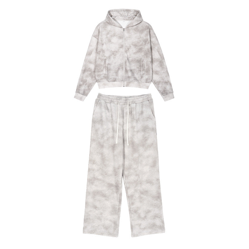 Damen Loungewear-Set aus French-Terry mit Cropped-Reißverschluss-Hoodie und weit geschnittener Sweatpant Drune