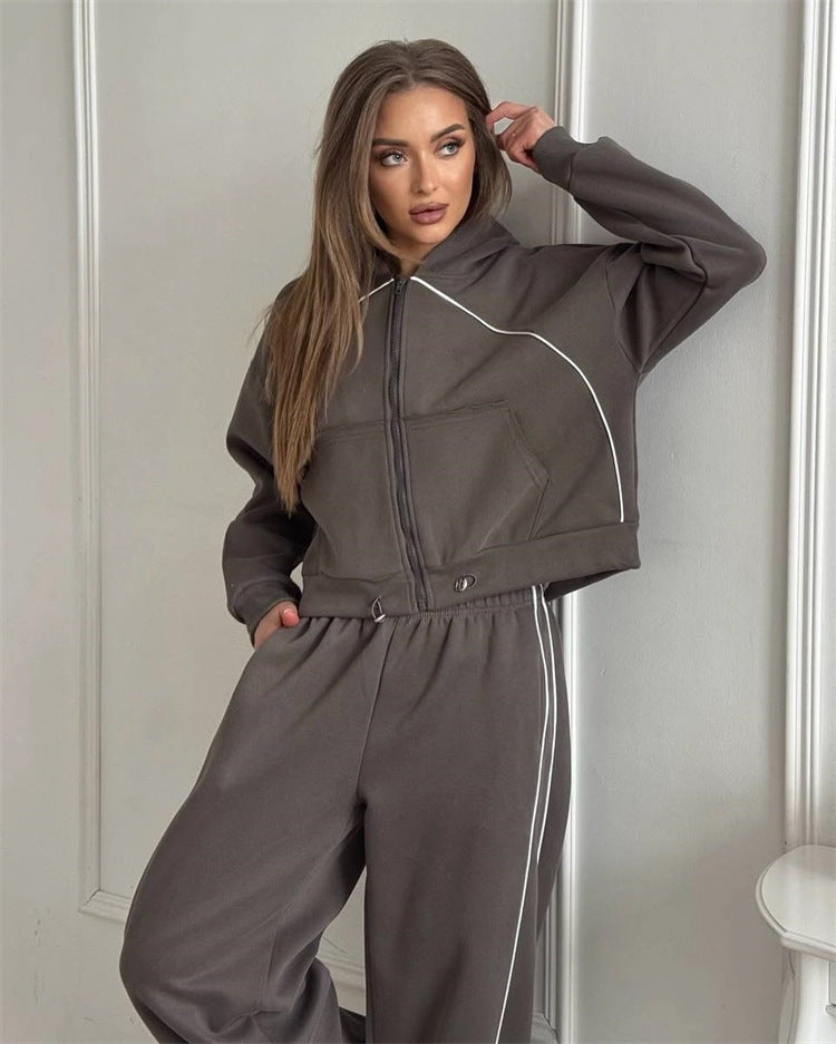 Damen nan Kapuzenjacke und weite Jogginghose Set mit kontrastnähten Drune
