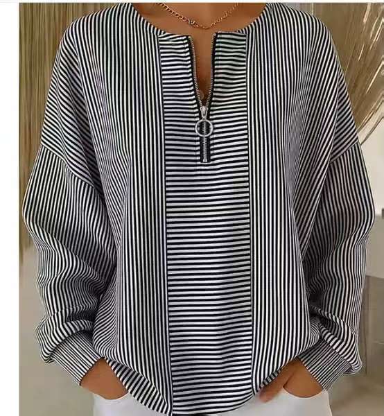 Damen Oversize Pullover mit feiner Rippstruktur und kurzem Zipper Drune