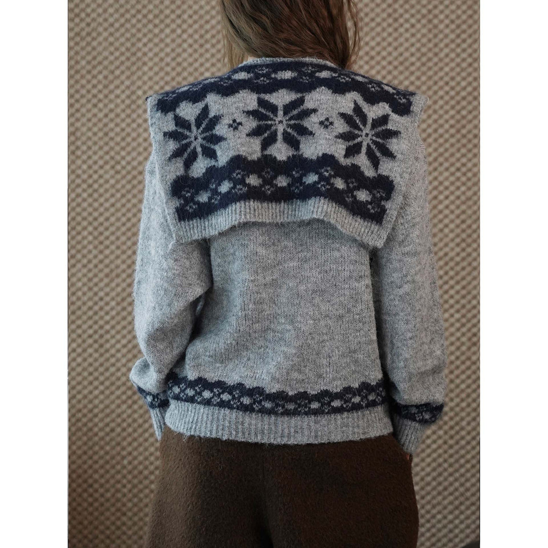 Damen Kuscheliger Feinstrick-Pullover mit integriertem Schultertuch und Jacquardbund Drune