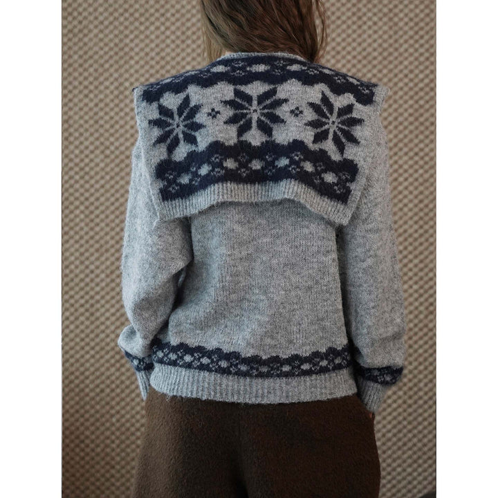 Damen Kuscheliger Feinstrick-Pullover mit integriertem Schultertuch und Jacquardbund Drune
