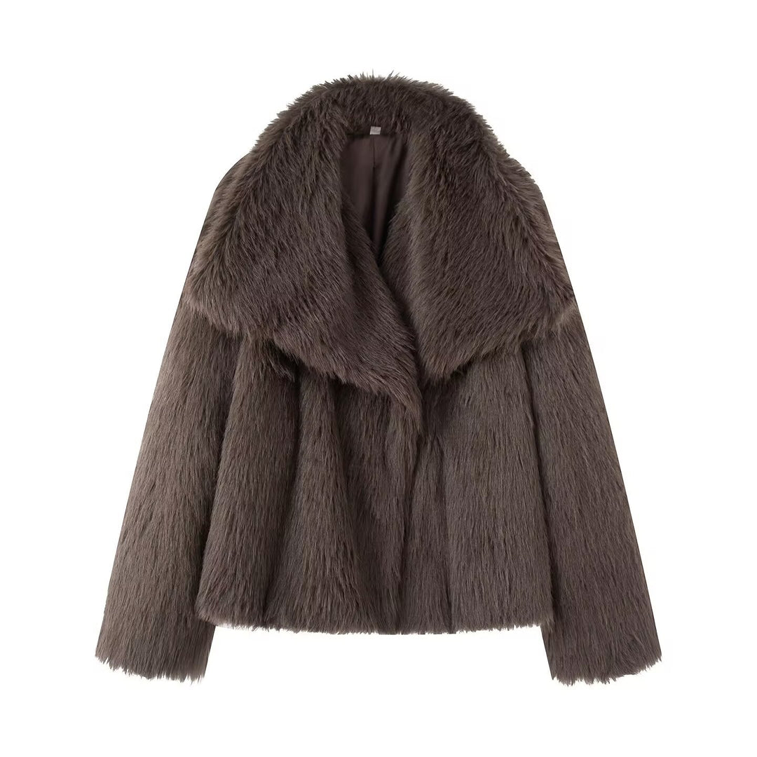 Damen 200+ kurze Kunstfelljacke mit weitem Schalkragen Drune