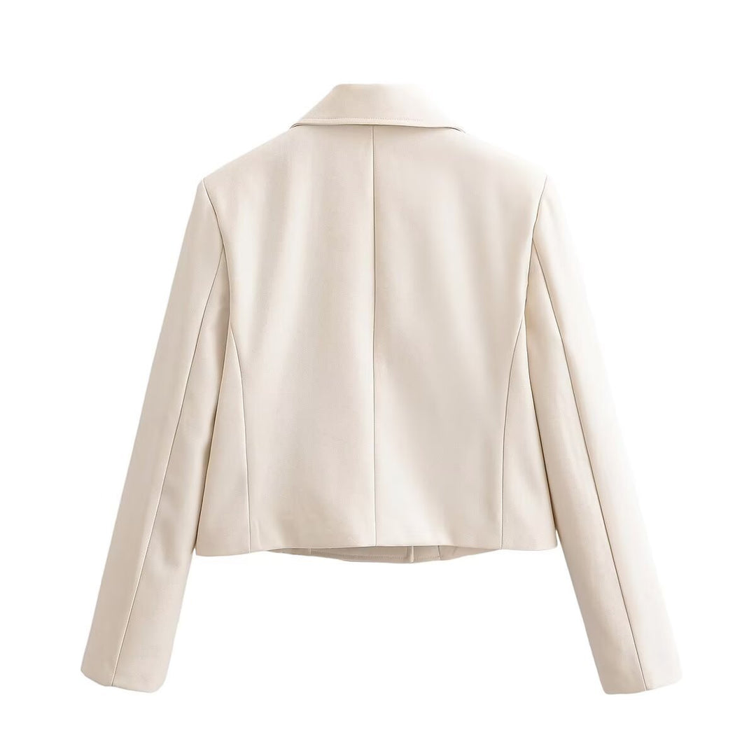 Damen Cropped Doppelreihiger Blazer mit weitem Revers und taillierter Schnittführung Drune