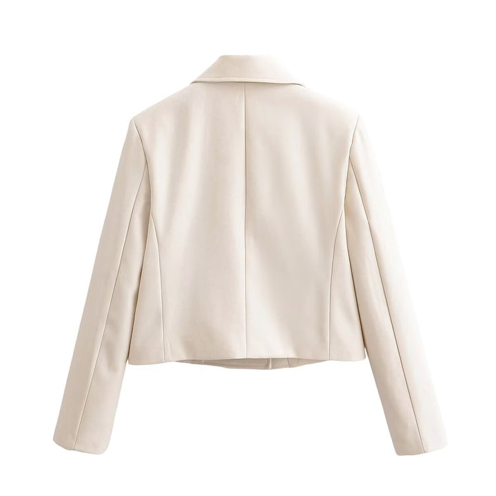 Damen Cropped Doppelreihiger Blazer mit weitem Revers und taillierter Schnittführung Drune