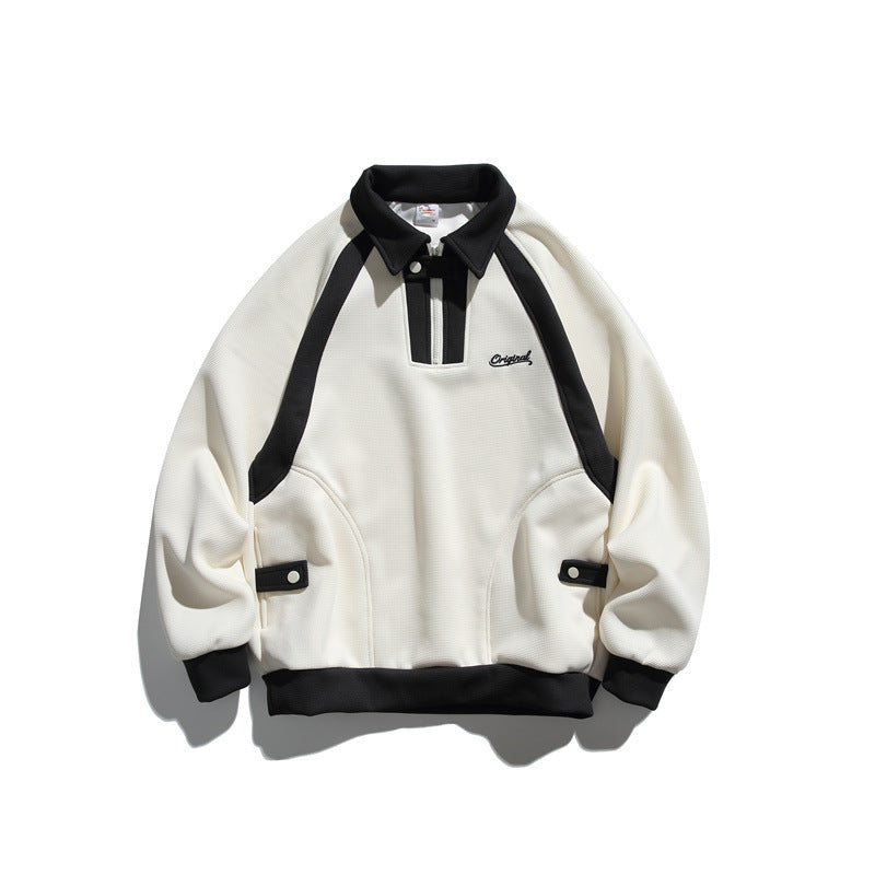 Unisex Oversize Halfzip-Sweatshirt mit kontrastierendem Hemdkragen und Raglanärmeln Drune