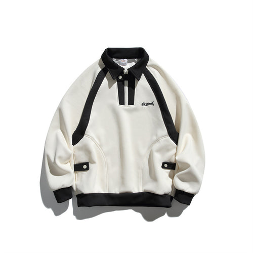 Unisex Oversize Halfzip-Sweatshirt mit kontrastierendem Hemdkragen und Raglanärmeln Drune