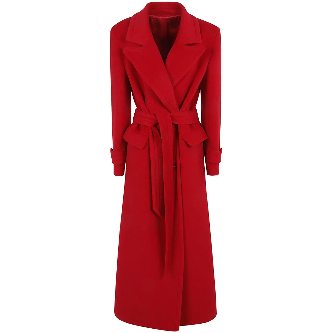 Damen Maxi-Mantel mit doppelreihiger Knopfleiste, weitem Revers und Pattentaschen Drune