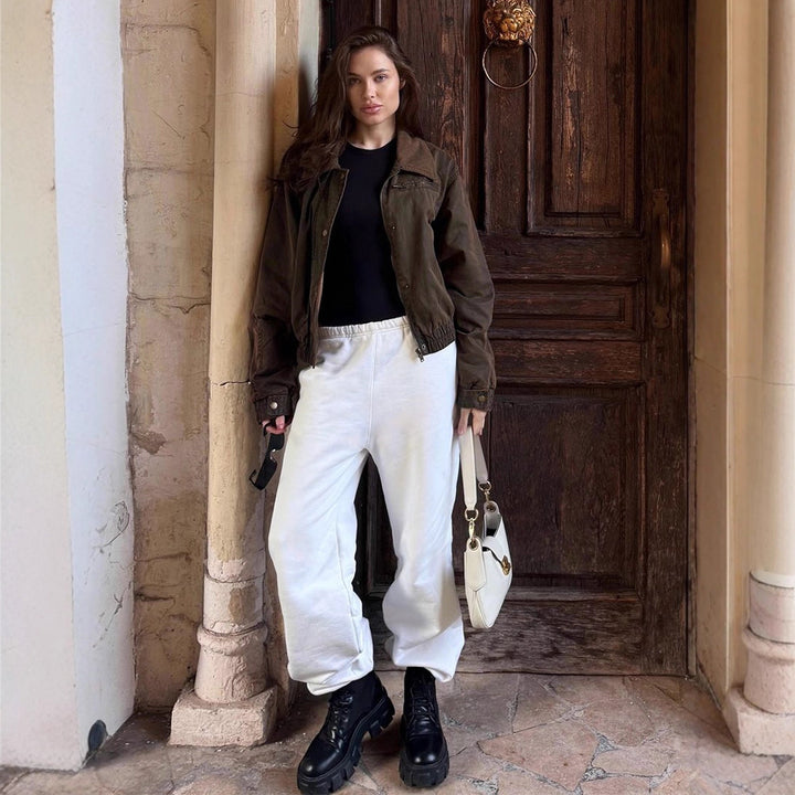 Damen Kunstlederjacke mit attraktivem Leopardenmuster und elastischem Bund Drune