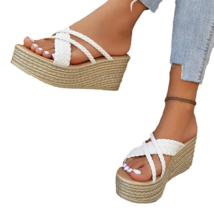 Damen Plateau-Sandalen mit geflochtenem Riemendesign und rutschfester Sohle Drune