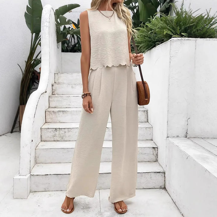 Damen Elegantes Set aus Crop-Top und weitem Hosen Drune