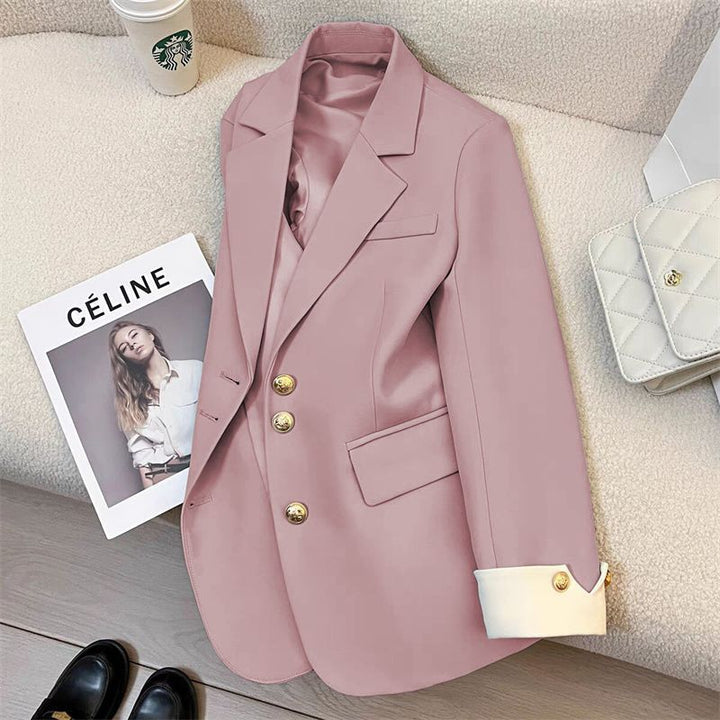 Damen Eleganter Blazer mit Goldknopfdetails Drune