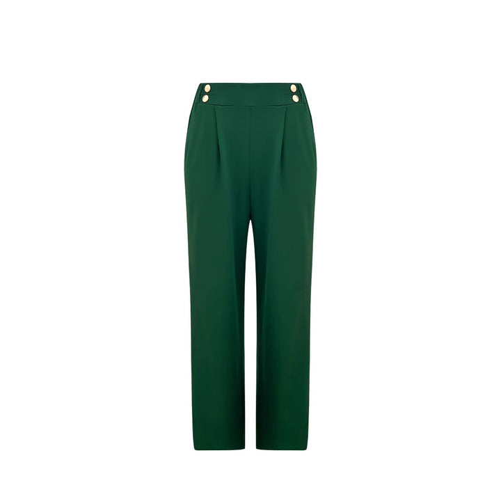 Damen Hochtaillierte Palazzo-Hose mit Zierknopfleiste, Bügelfalte und Eingrifftaschen Drune