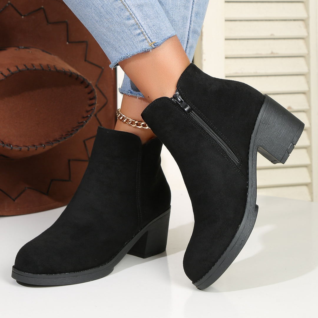Damen nan elegante Stiefelette mit mittelhohem Blockabsatz, seitlichem Reißverschluss und gepolstertem Komfortfußbett Drune