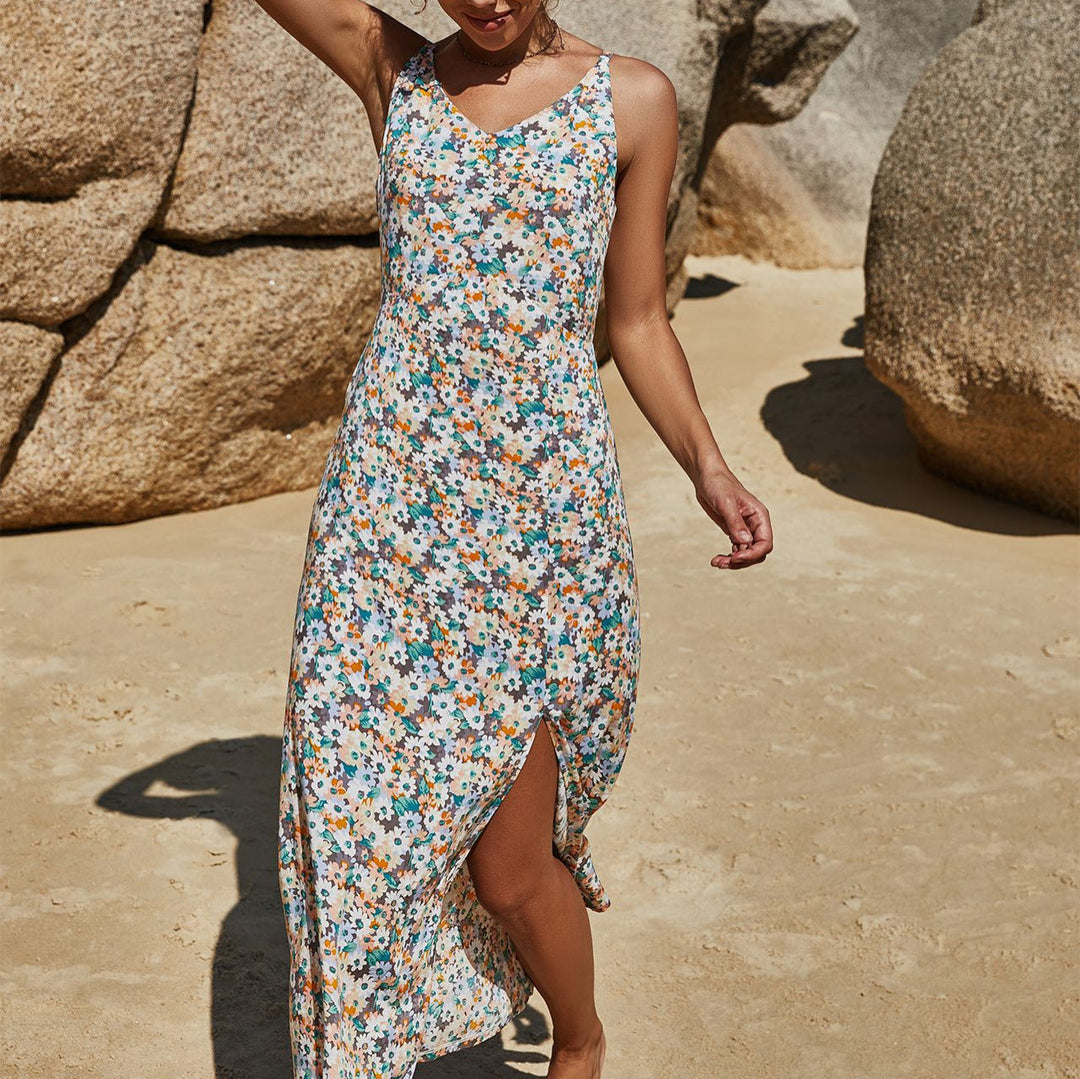 Damen Maxikleid mit floralem Muster und seitlichem Schlitz Drune