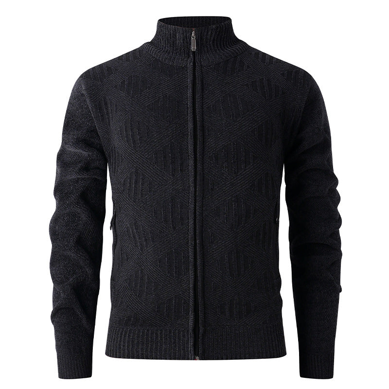 Herren Geometrischer Jacquard-Zipcardigan mit Stehkragen und Reißverschlusstaschen Drune