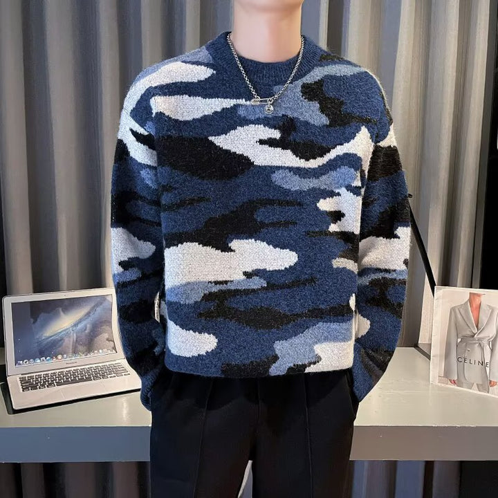 Herren Gemütlicher Grobstrickpullover mit Camouflage-Muster Drune