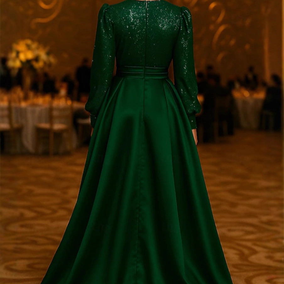 Damen Elegantes Abendkleid mit schimmerndem Oberteil, tiefem V-Ausschnitt und seitlichem Schlitz Drune