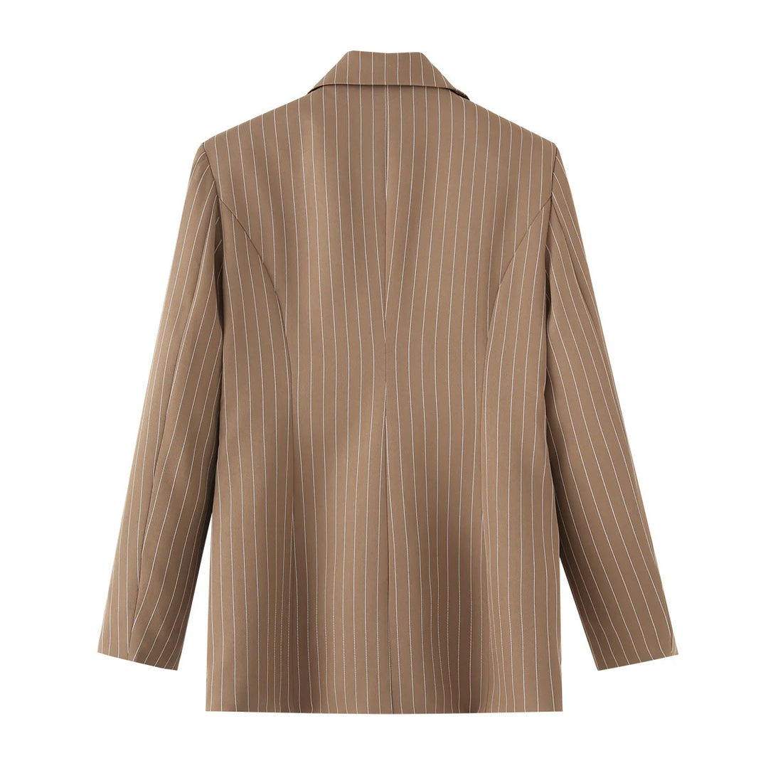 Damen nan gestreifter Oversize-Blazer mit asymmetrischer Schalkragen-Überlagerung und Pattentaschen Drune