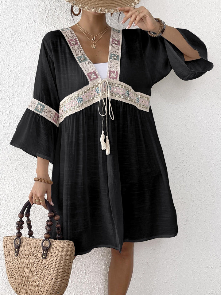 Damen luftiger Strandkimono mit floralen Stickereien Drune