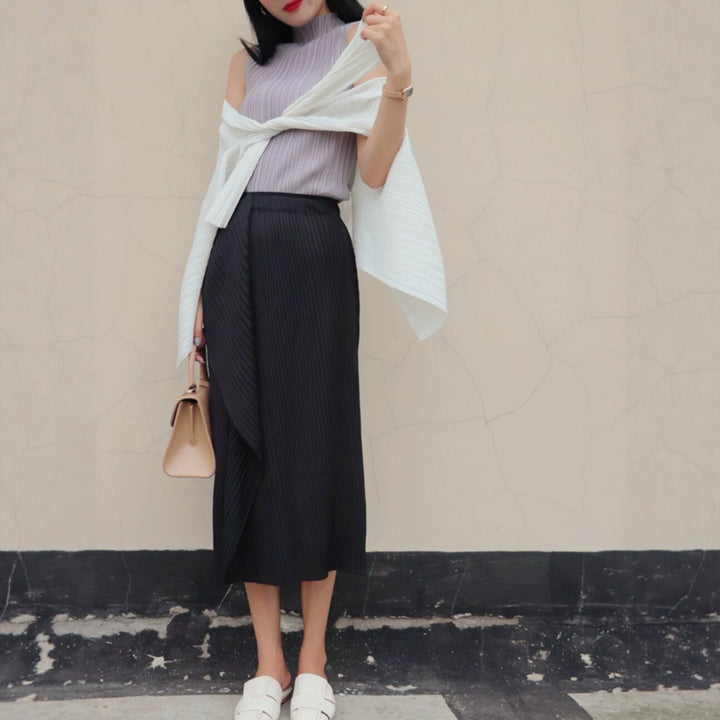 Damen Plissierter Midi-Rock mit asymmetrischem Saum Drune