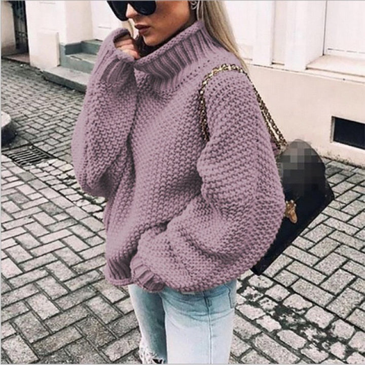 Damen Grobstrickpullover mit hohem Kragen und lässigem Schnitt Drune