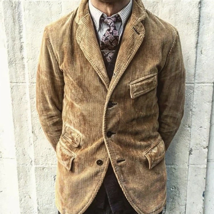 Herren Kordsamt-Sakko im Vintage-Look mit Pattentaschen und Reverskragen Drune