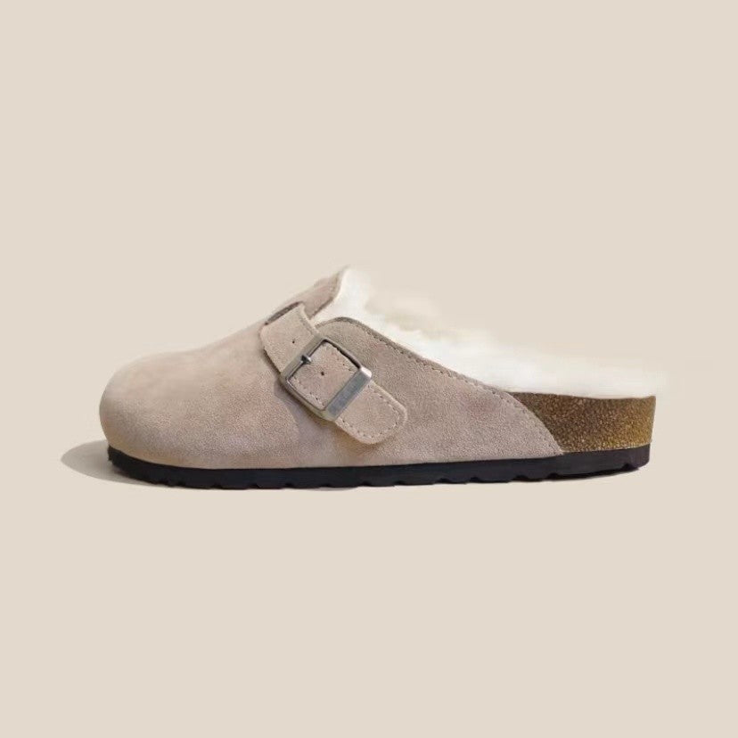 Damen nan gefütterte Clog-Pantoffel mit verstellbarer Metallschnalle und anatomischem Korkfußbett Drune