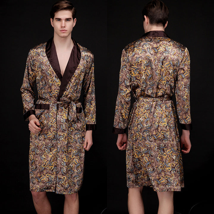 Herren Satin Morgenmantel mit luxuriösem Paisleymuster und Taillengürtel Drune