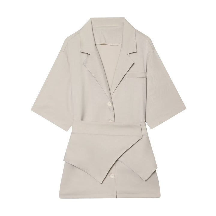 Damen Kurzblazer mit Taillengürtel und asymmetrischer Lagenfront Drune