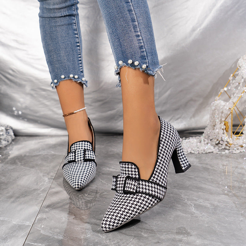 Damen elegante Pumps mit ausgefallenem Karomuster und modischem Schleifendesign Drune