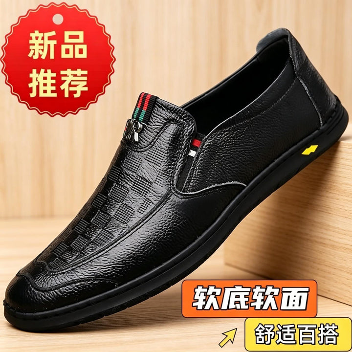 Herren Bequeme Slip-On Lederslipper Drune