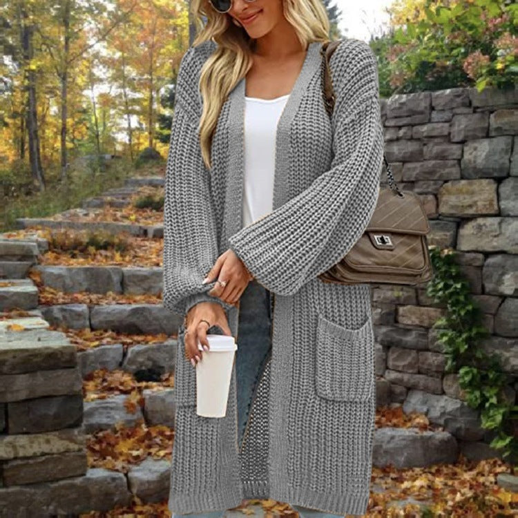 Damen modische Strickjacke mit weit geschnittenen Ärmeln und praktischen Taschen Drune