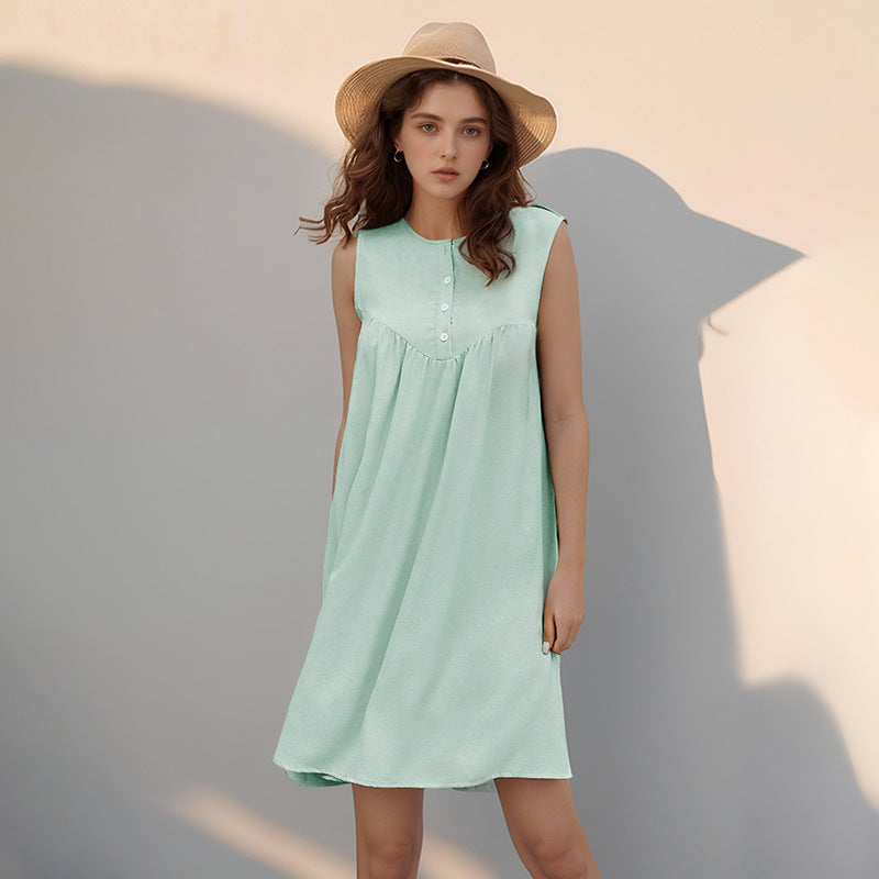 Damen lässiges Sommerkleid mit Knopfdetails und seitlicher Raffung Drune