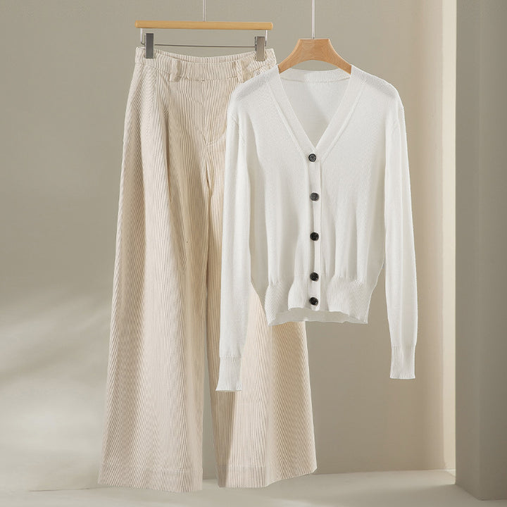 Damen Feiner V-Ausschnitt Cardigan mit Knopfleiste und geripptem Saum Drune