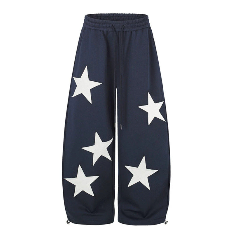 Damen weite Stern-Print Jogginghose mit Tunnelzug, Kordel und verstellbarem Saum Drune