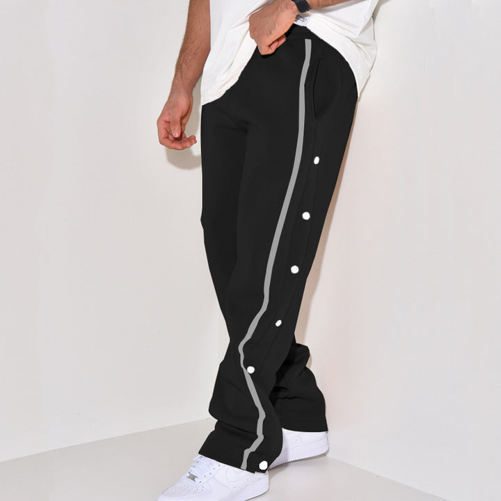 Herren Snap-Trackhose mit seitlichem Kontraststreifen, Druckknopf-Leiste und elastischem Bund Drune