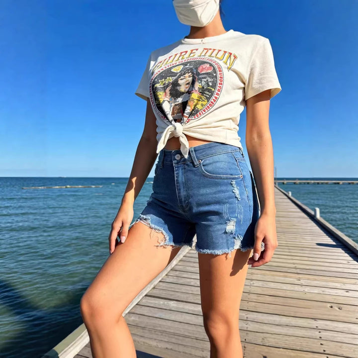 Damen Destroyed Denim-Shorts mit fransigem Saum und stylischen Rissdetails Drune