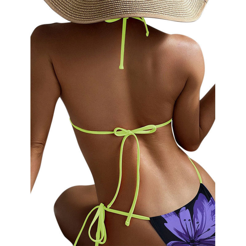 Damen Triangel-Bikini mit kreativen floralem Muster und verstellbaren Trägern Drune